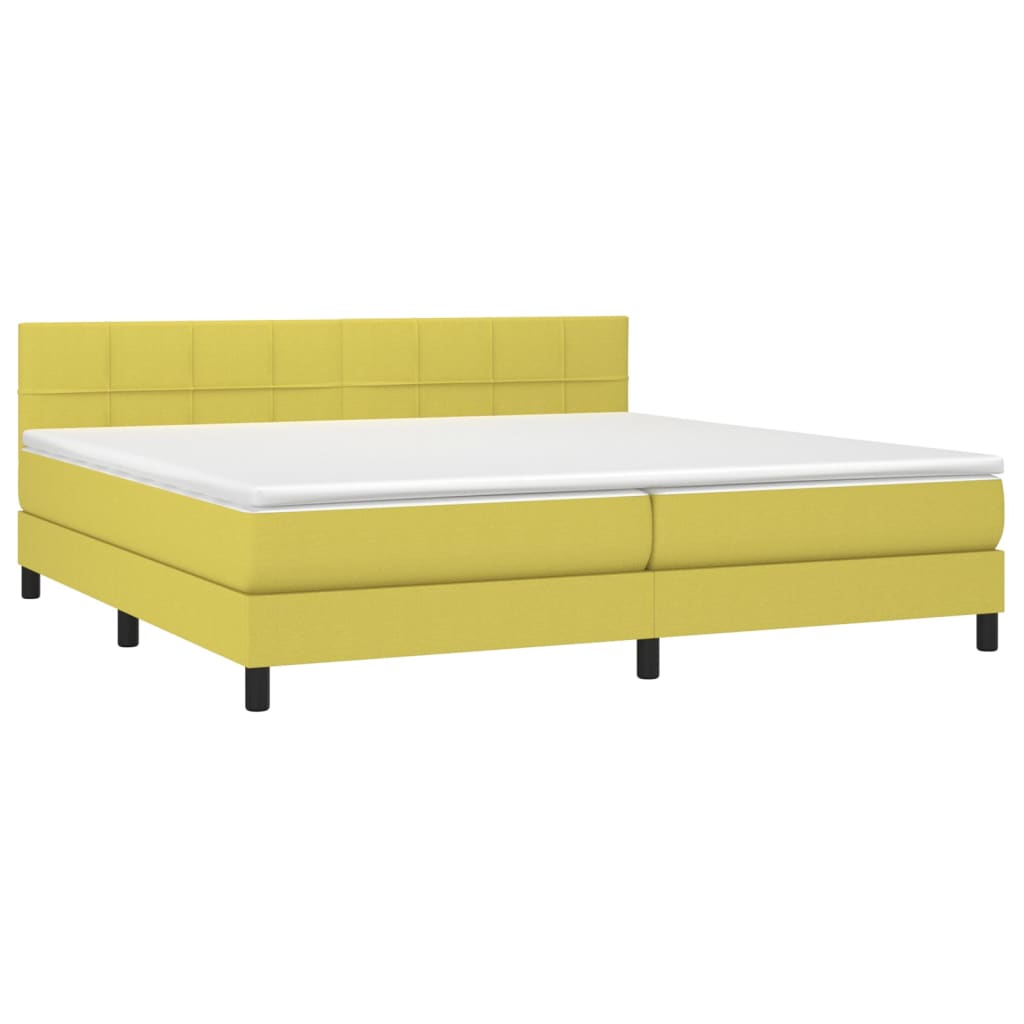 Pat box spring cu saltea, verde, 200x200 cm, textil