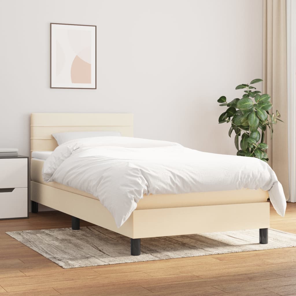 vidaXL Pat box spring cu saltea, crem, 100×200 cm, textil 100x200