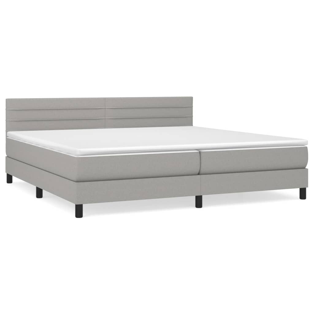 vidaXL Box spring postelja z vzmetnico svetlo siva 200x200 cm blago