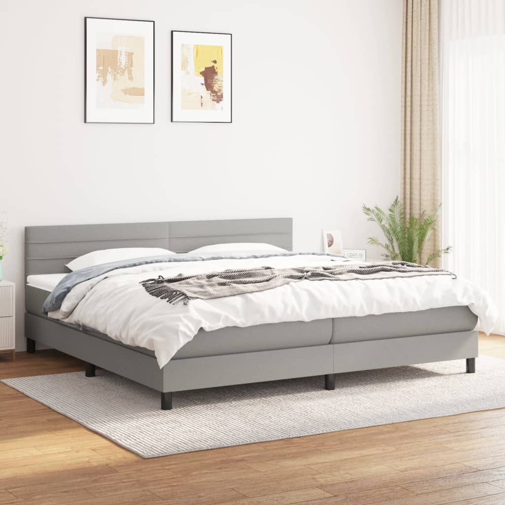 világosszürke szövet rugós ágy matraccal 200 x 200 cm