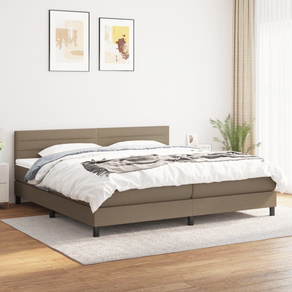 vidaXL Pat box spring cu saltea, gri taupe, 200x200 cm, textil