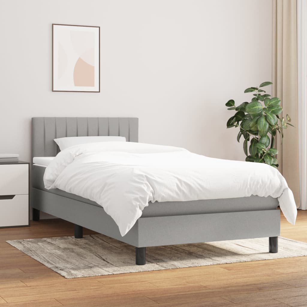 vida XL Boxspringbett mit Matratze Hellgrau 100x 200 cm Stoff