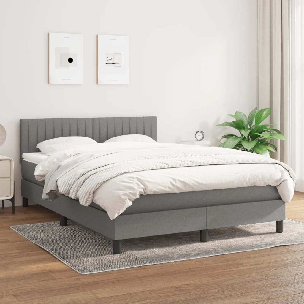 Boxspringbett mit Matratze Dunkelgrau 140×200 cm Stoff