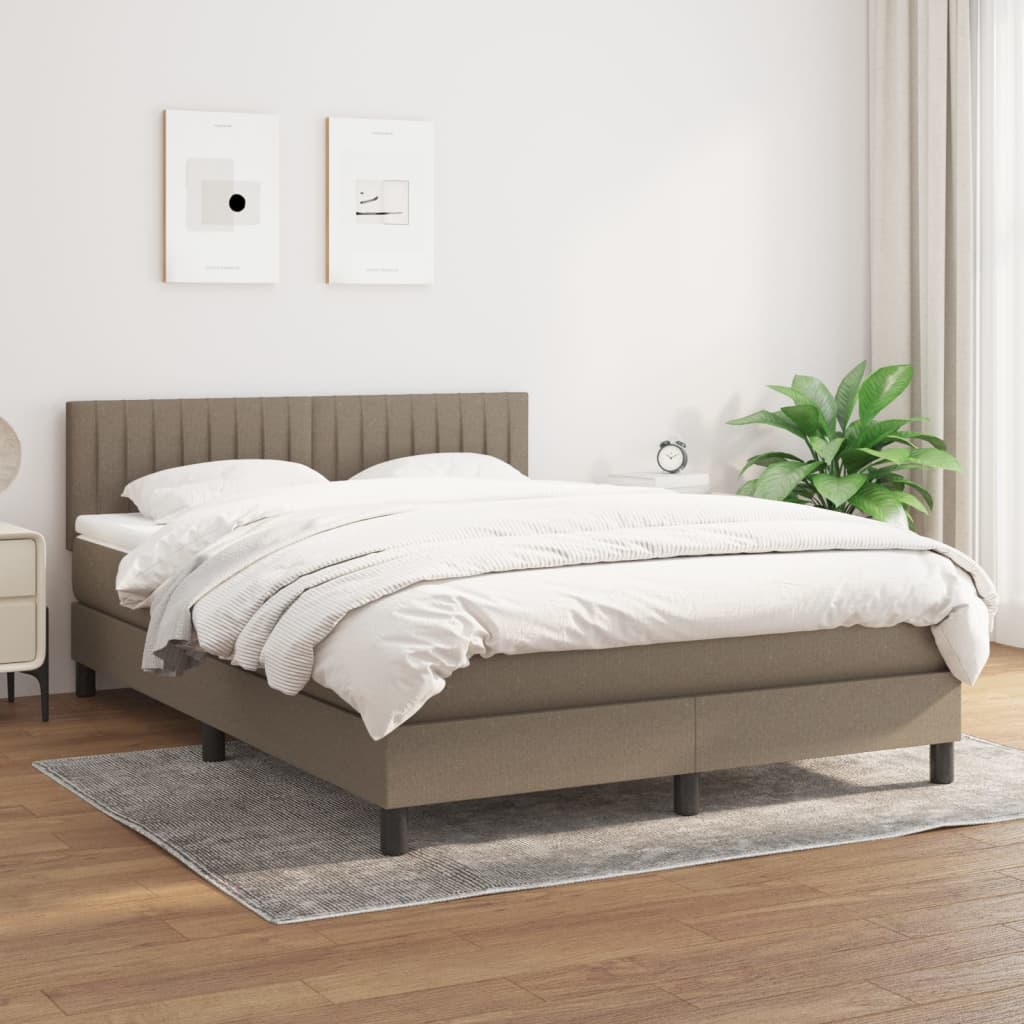 tópszínű szövet rugós ágy matraccal 140 x 200 cm