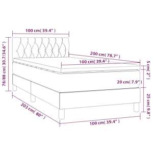 Box spring postelja z vzmetnico temno siva 100x200 cm blago - slika 7