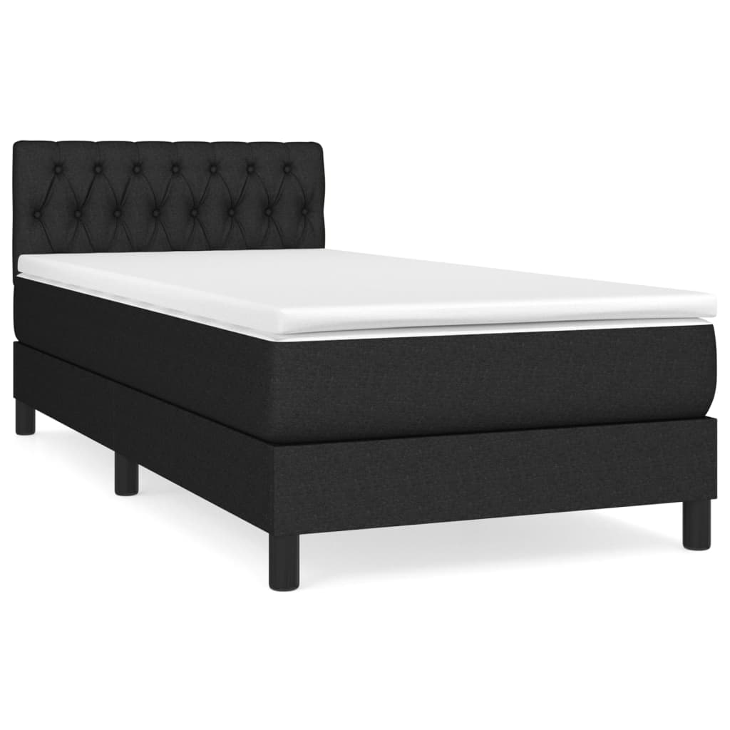 fekete szövet rugós ágy matraccal 100 x 200 cm