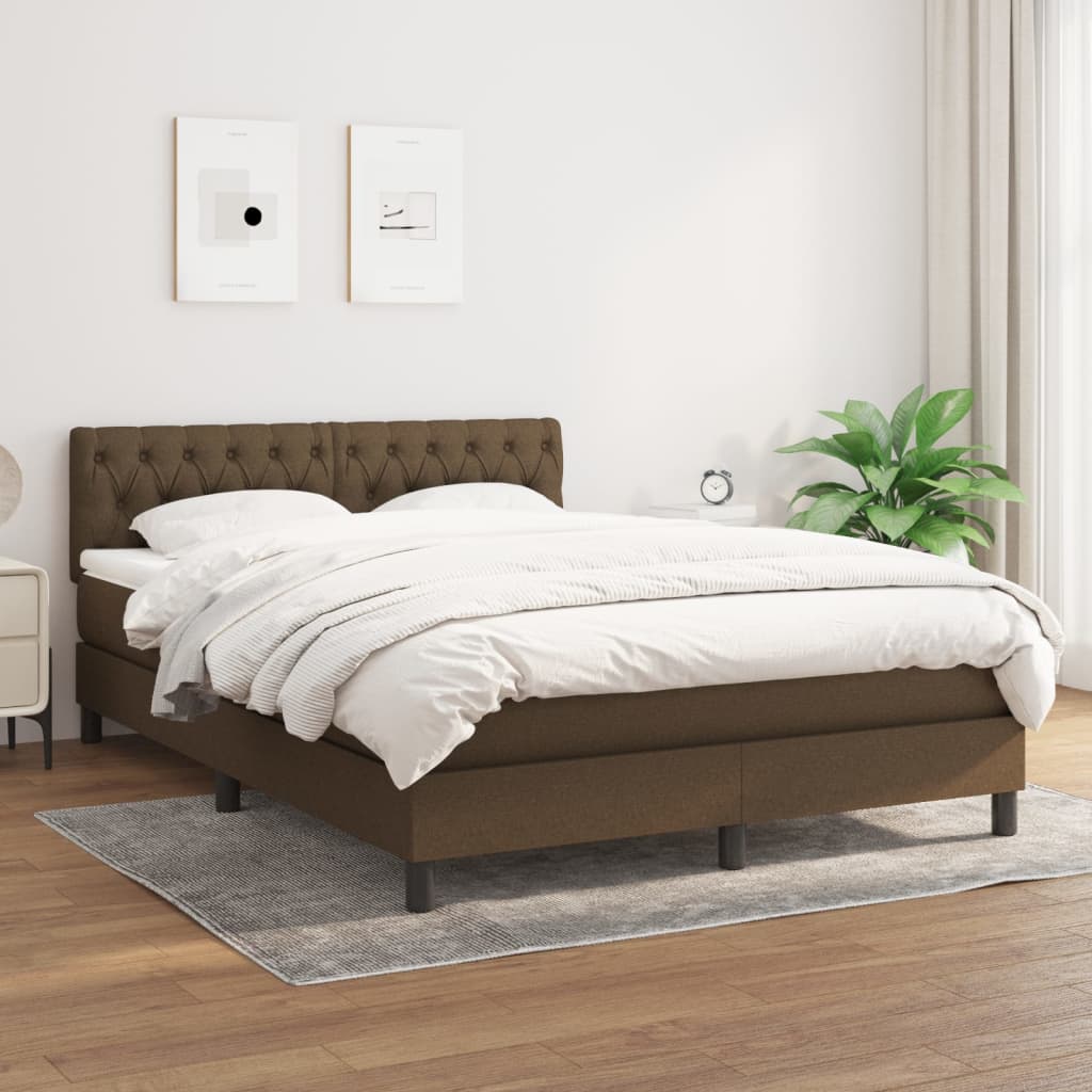 sötétbarna szövet rugós ágy matraccal 140 x 190 cm