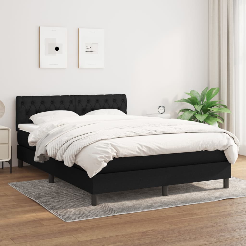 Pat box spring cu saltea, negru, 140x200 cm, textil