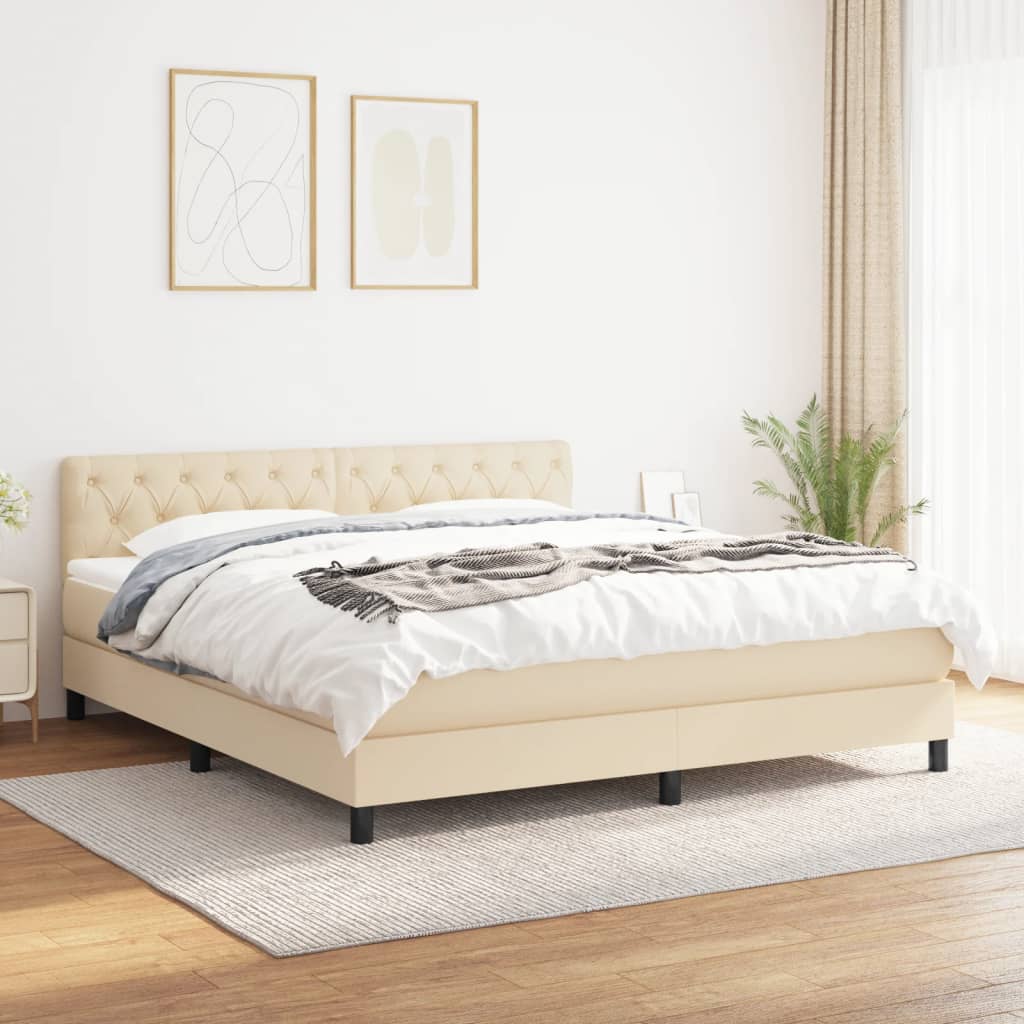 Boxspringbett mit Matratze Creme 160×200 cm Stoff