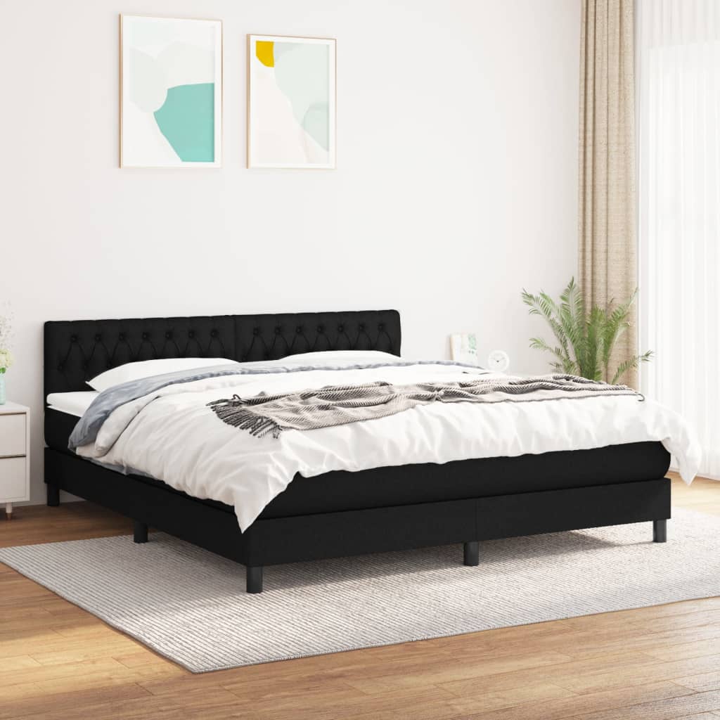 Lit à sommier tapissier avec matelas Noir 180x200 cm Tissu