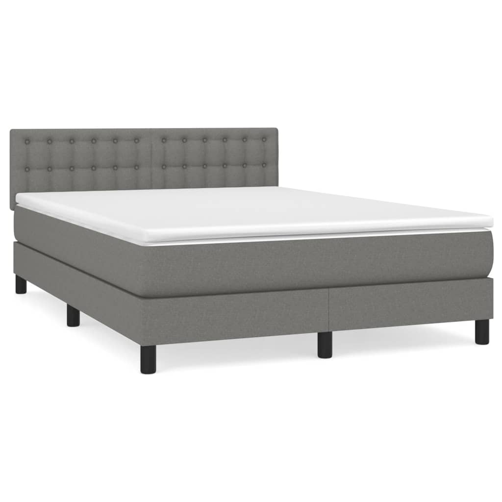 vidaXL Pat box spring cu saltea, gri închis, 140x190 cm, textil