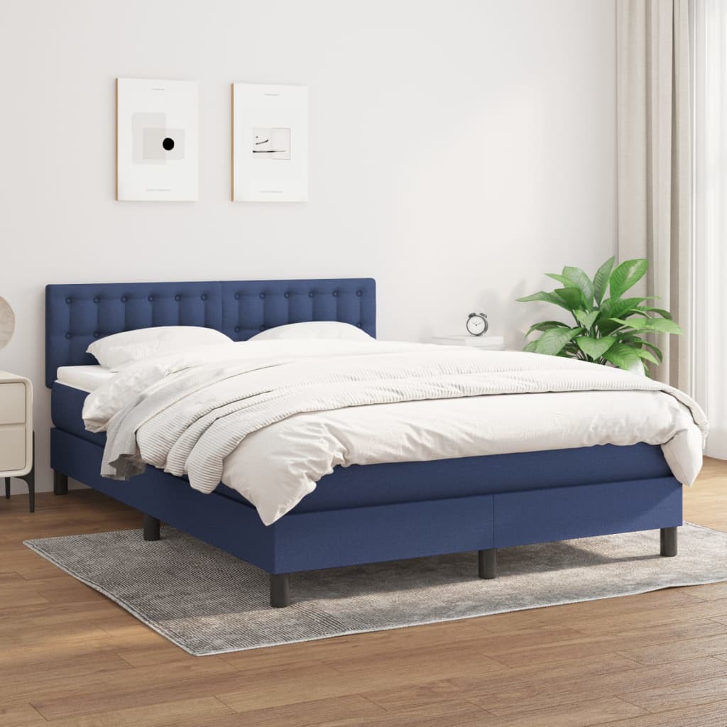 vidaXL Lit à sommier tapissier avec matelas Bleu 140x200 cm Tissu