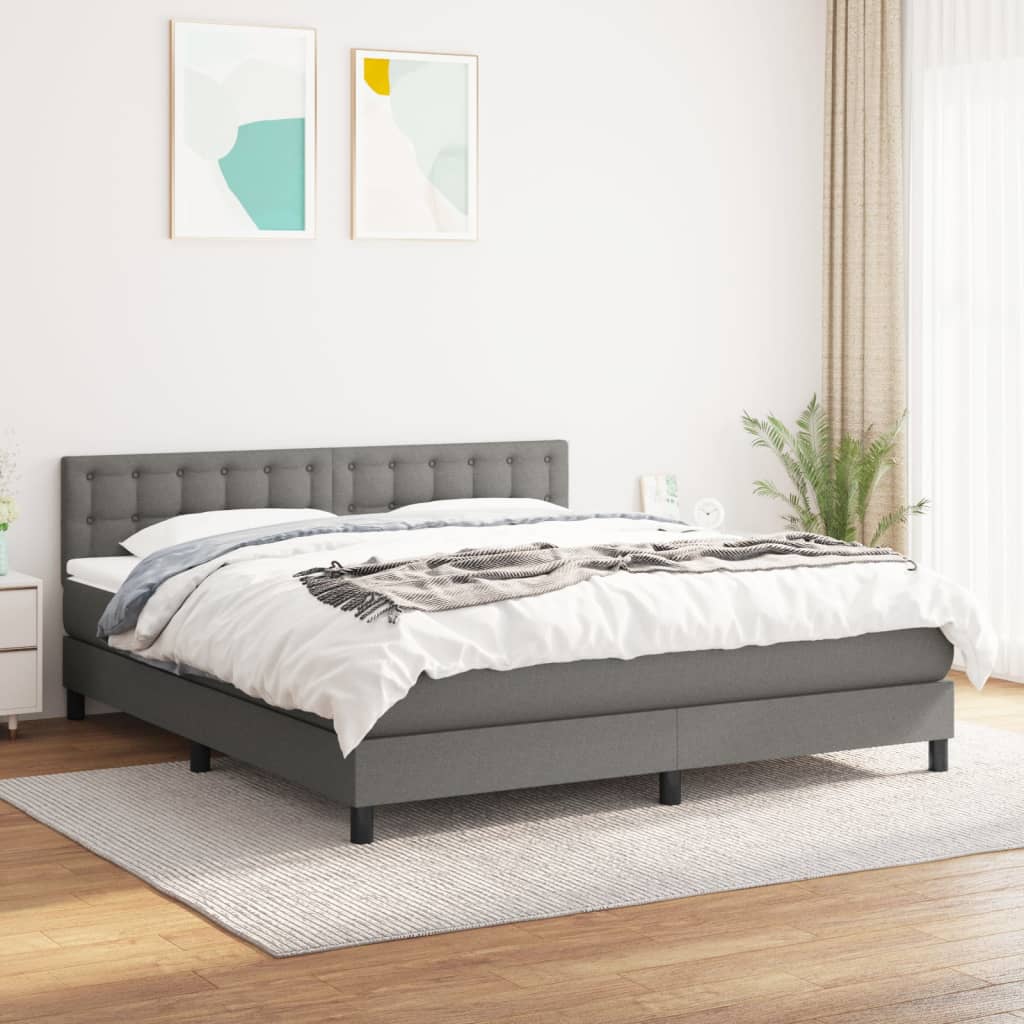 Sötétszürke szövet rugós ágy matraccal 160 x 200 cm 