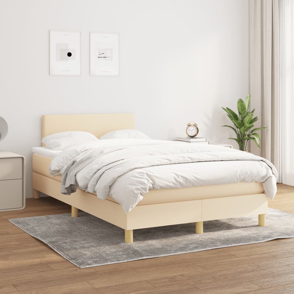 vidaXL Boxspringbett mit Matratze Creme 120x200 cm Stoff