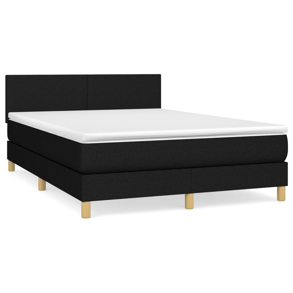 Fekete szövet rugós ágy matraccal 140 x 200 cm 