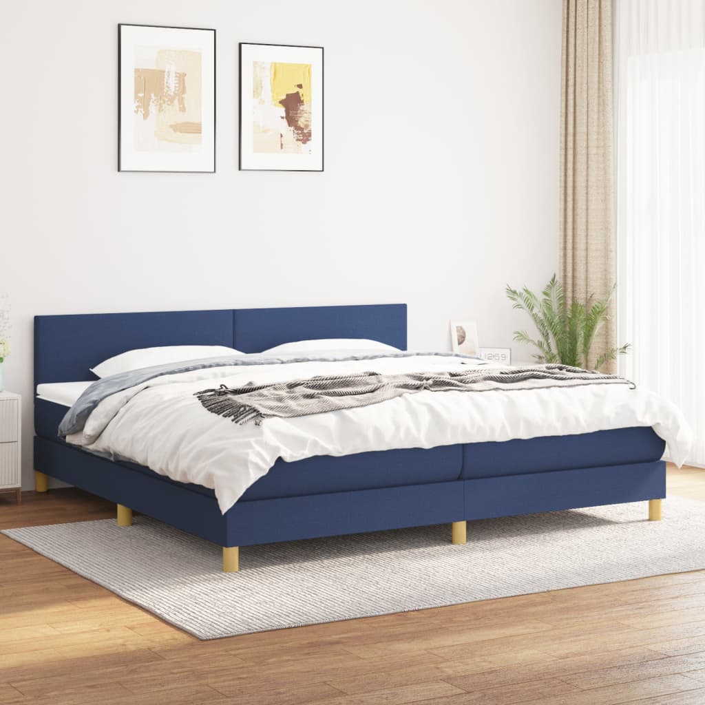 vidaXL Pat box spring cu saltea, albastru, 200x200 cm, textil