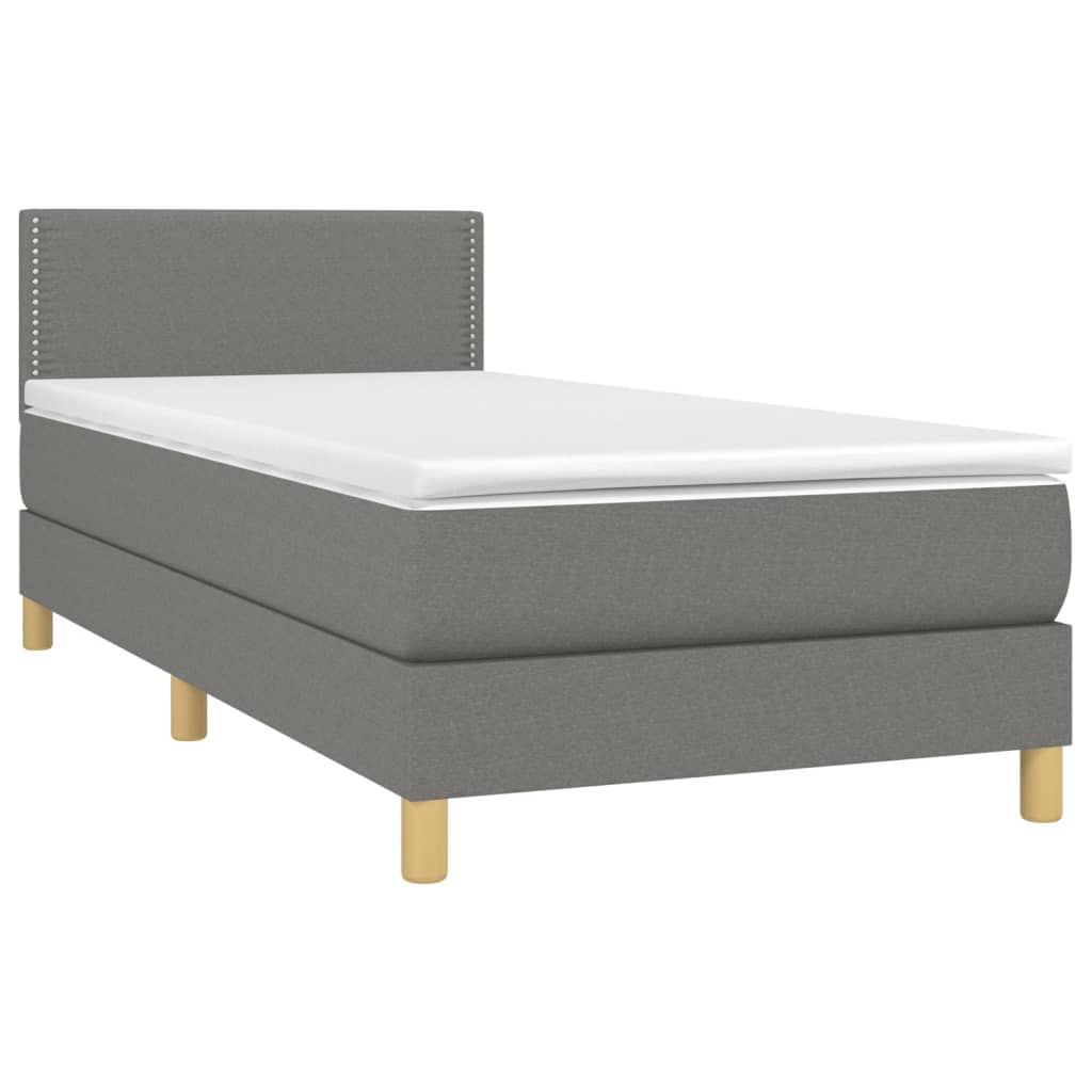 Box spring postelja z vzmetnico temno siva 90x200 cm blago