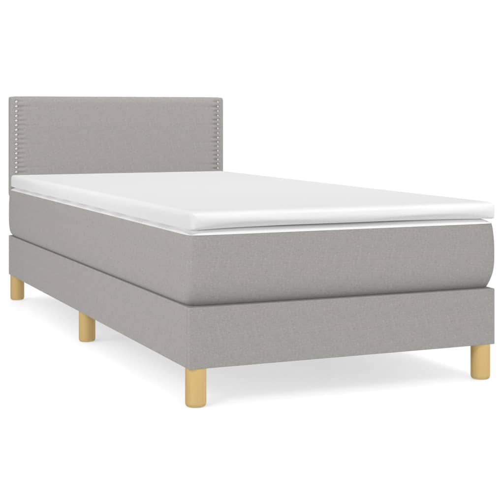 vidaXL Box spring postelja z vzmetnico svetlo siv 100x200 cm blago