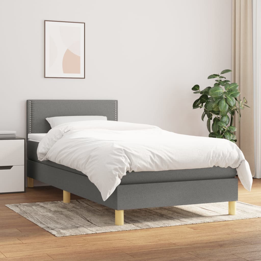 vida XL Boxspringbett mit Matratze Dunkelgrau 100x 200 cm Stoff