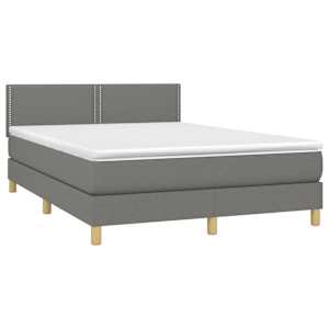 Box spring posteljni z vzmetnico temno siv 140x190 cm blago - slika 3