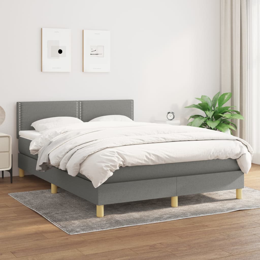 Boxspringbett mit Matratze Dunkelgrau 140×190 cm Stoff