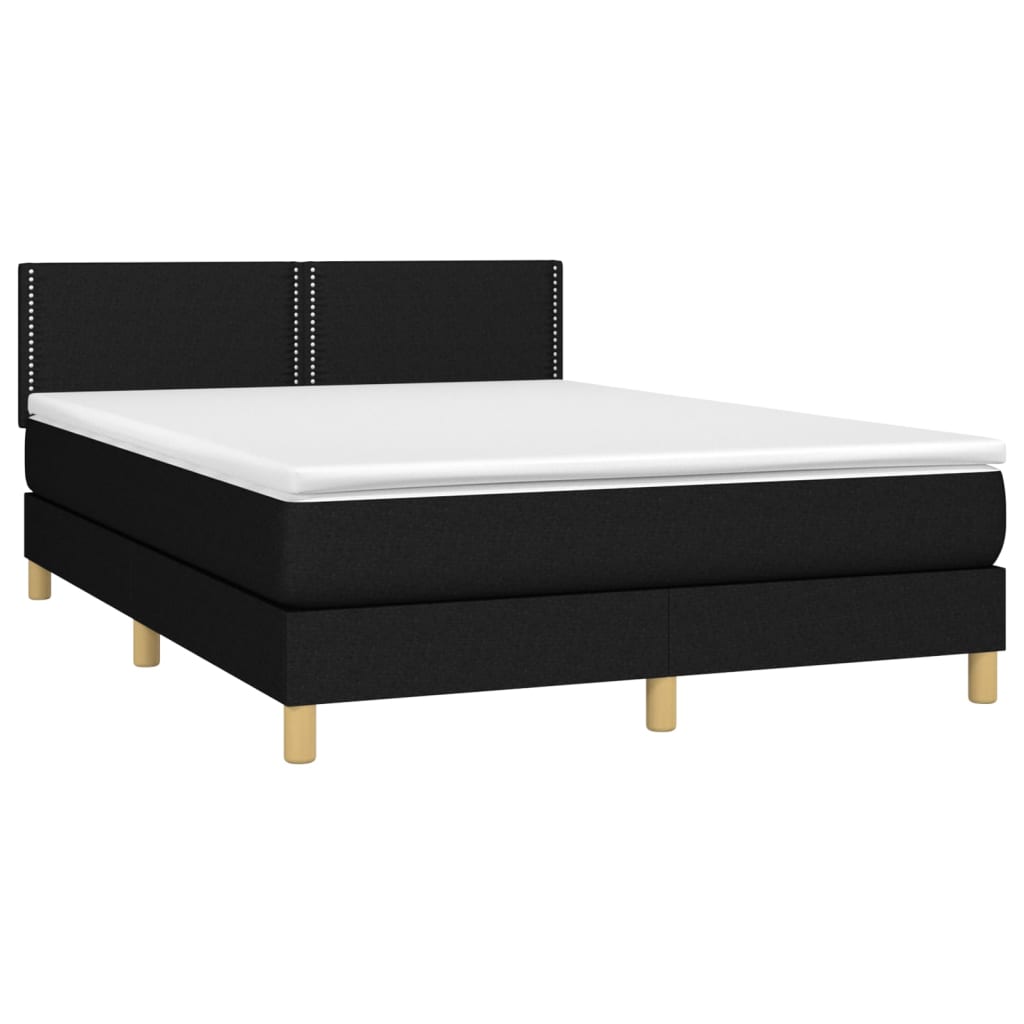fekete szövet rugós ágy matraccal 140 x 200 cm