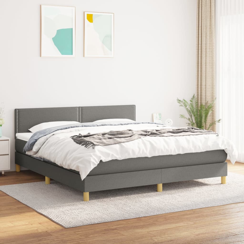 vidaXL Pat box spring cu saltea, gri închis, 180×200 cm, textil 180x200 imagine noua