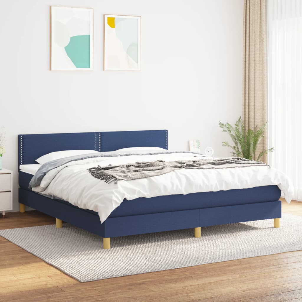 vidaXL Pat box spring cu saltea, albastru, 180×200 cm, material textil