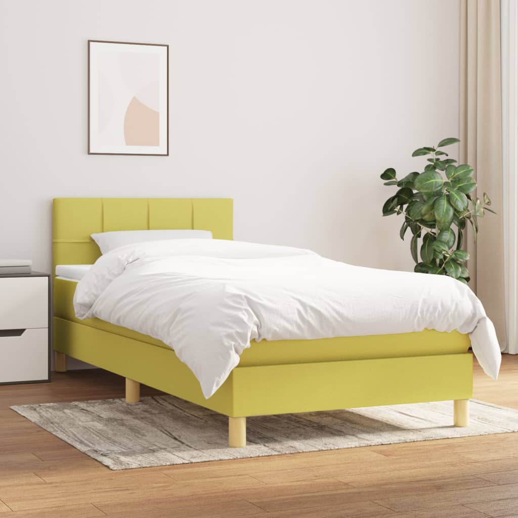 vidaXL Cama com molas/colchão 90x200 cm tecido verde