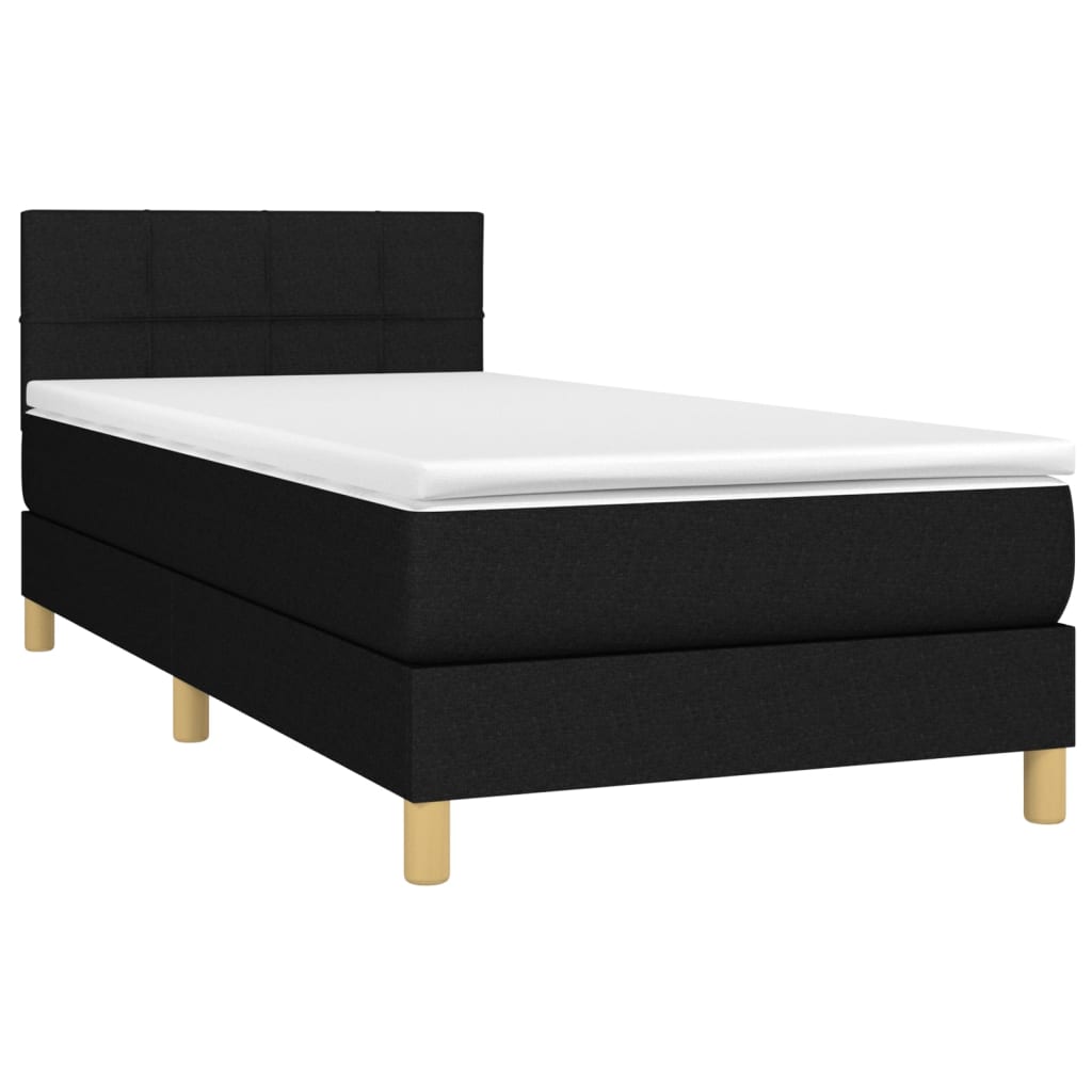 fekete szövet rugós ágy matraccal 100 x 200 cm