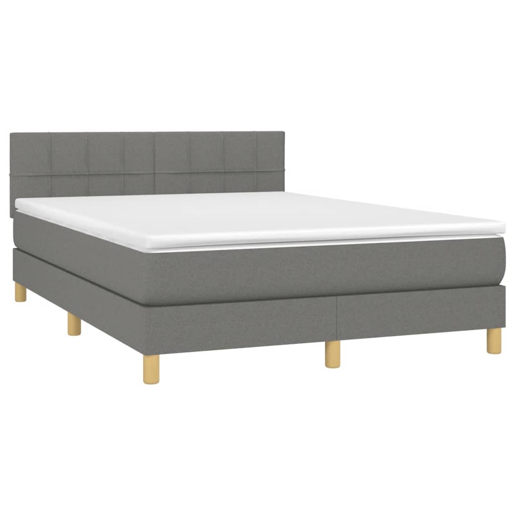 vidaXL Boxspring met matras stof donkergrijs 140x190 cm afbeelding