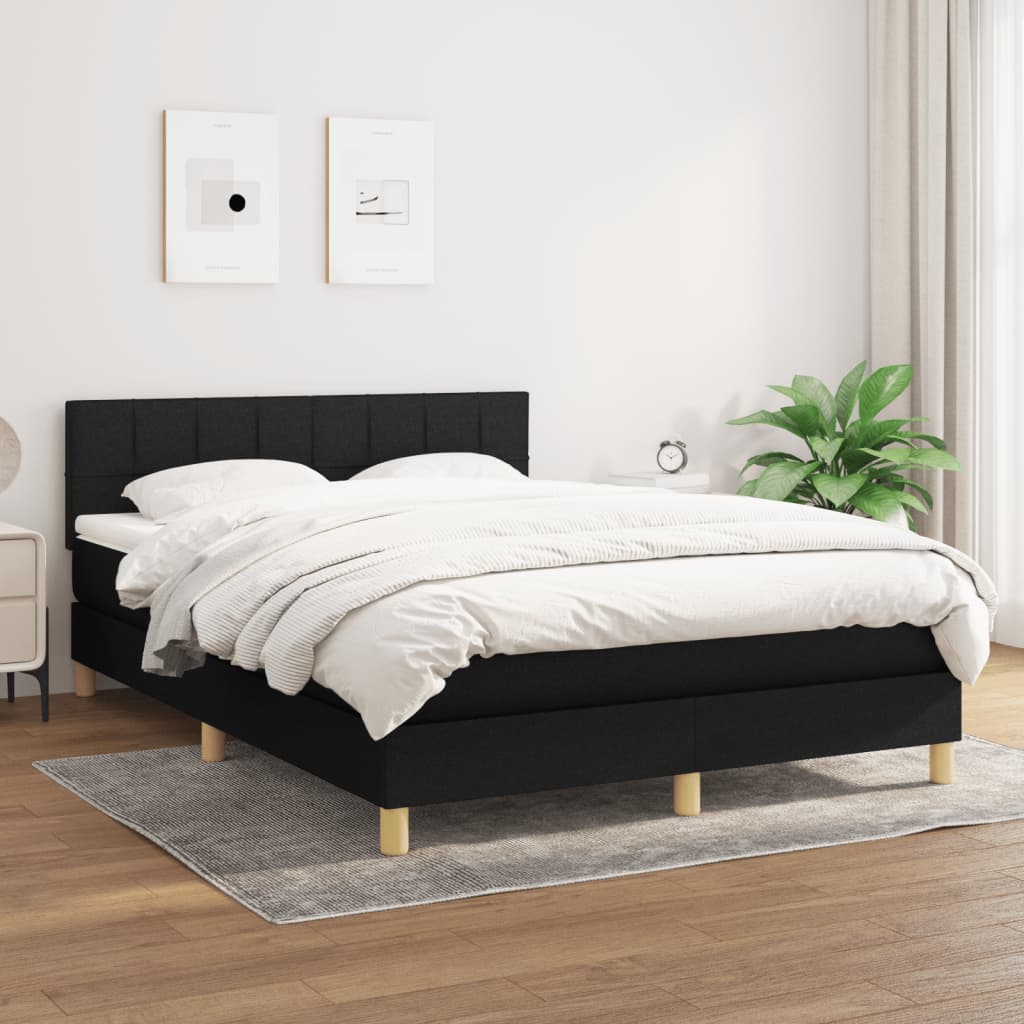 vidaXL Pat box spring cu saltea, negru, 140x190 cm, textil