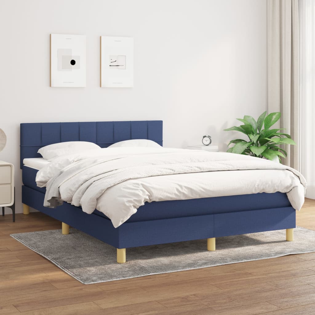 vidaXL Pat continental cu saltea, albastru, 140x200cm, material textil 140x200cm