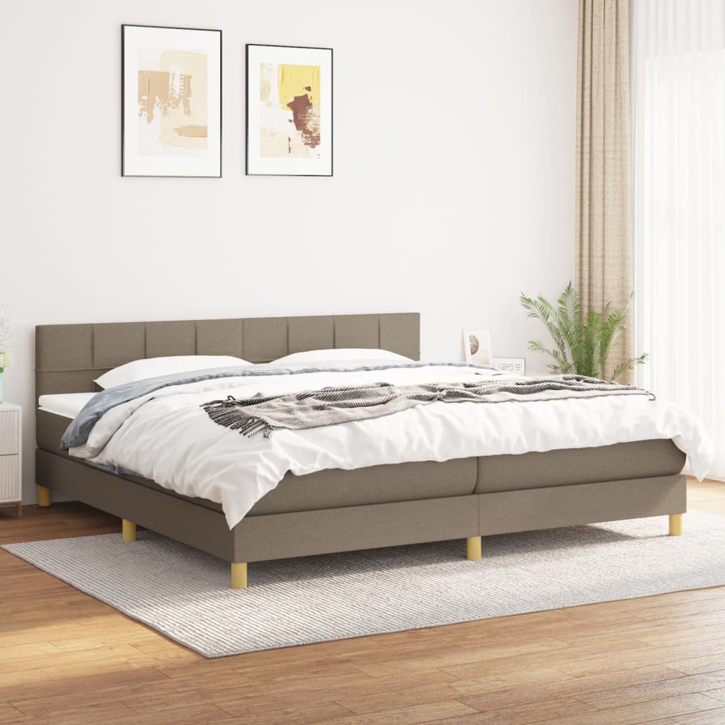 vidaXL Boxspringbett mit Matratze Taupe 200x200 cm Stoff