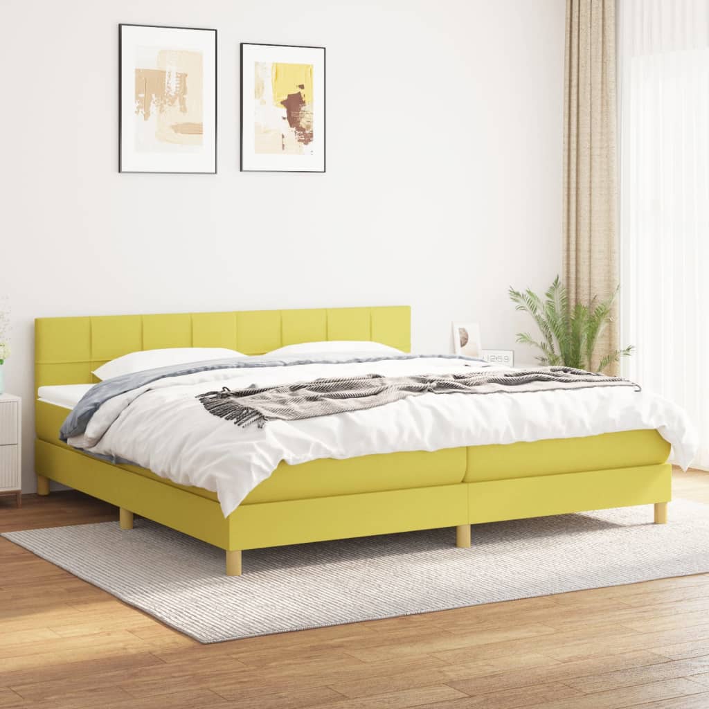 vidaXL Box spring postel s matrací zelená 200x200 cm textil