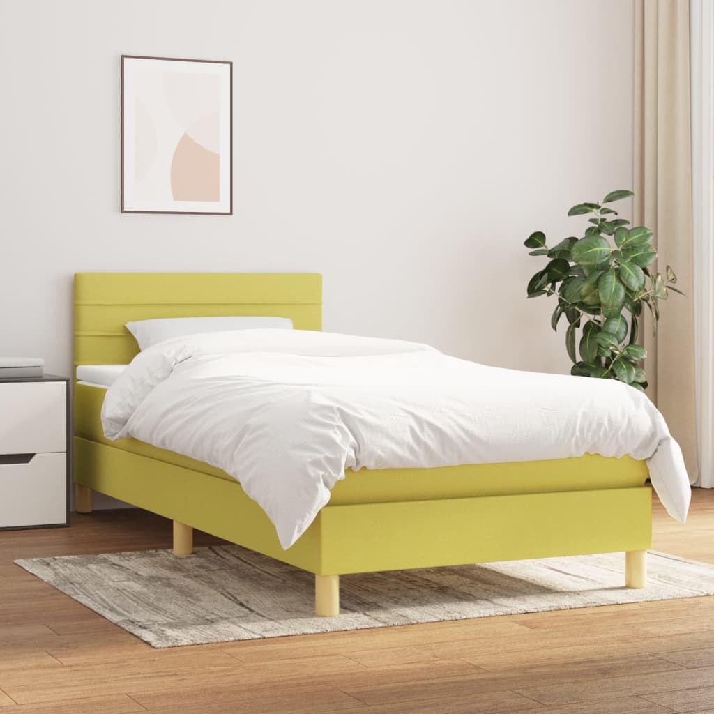 vidaXL Cama com molas/colchão 90x200 cm tecido verde