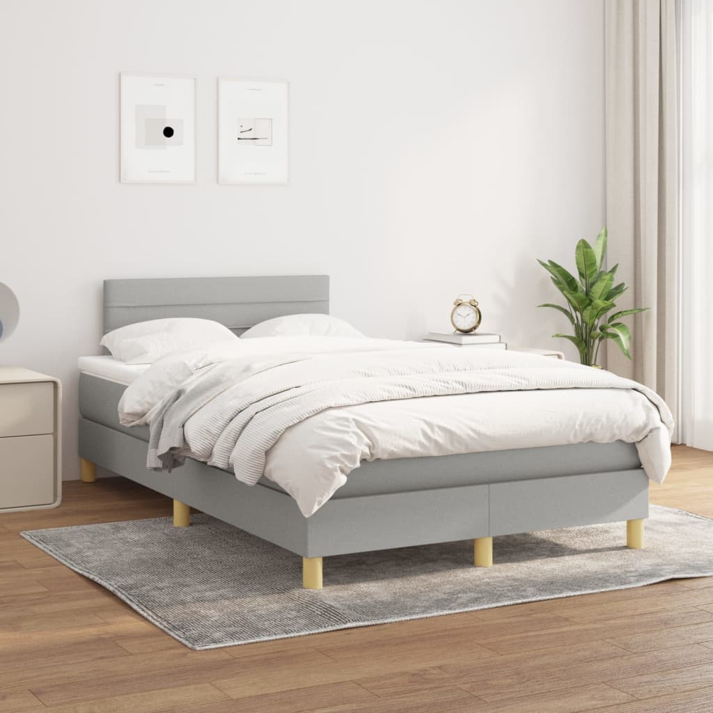 vida XL Boxspringbett mit Matratze Hellgrau 120x 200 cm Stoff
