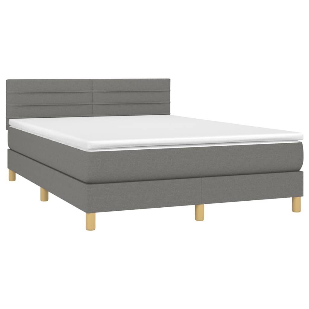 vidaXL Boxspring met matras stof donkergrijs 140x190 cm afbeelding