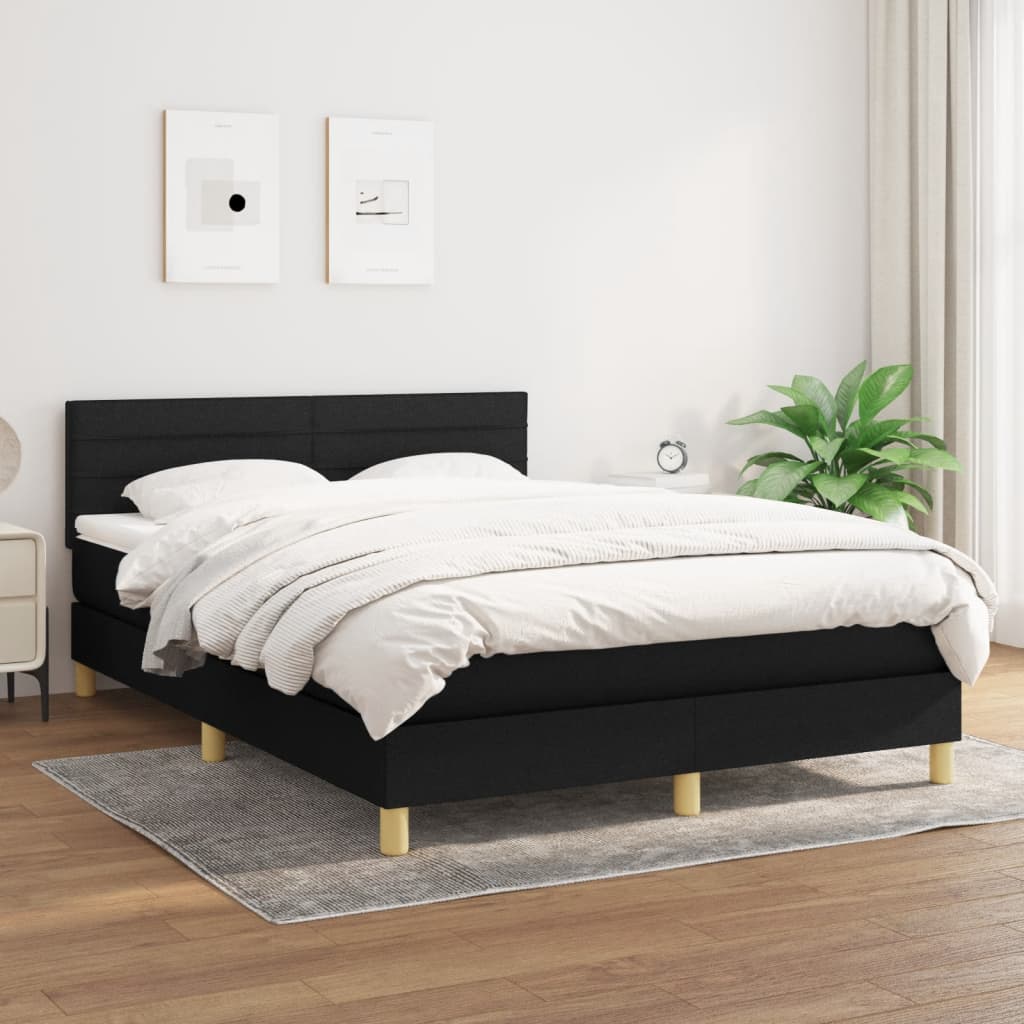 Lit à sommier tapissier avec matelas Noir 140x200 cm Tissu