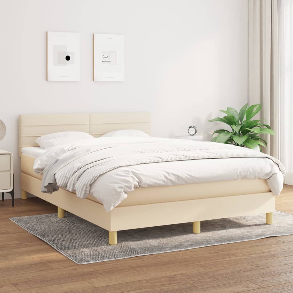 Krémszínű szövet rugós ágy matraccal 140 x 200 cm 