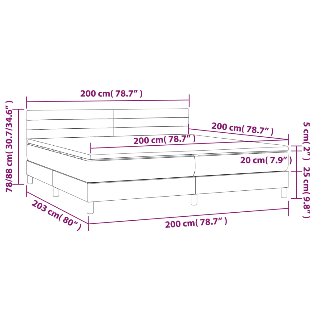 Box spring postelja z vzmetnico svetlo siva 200x200 cm blago