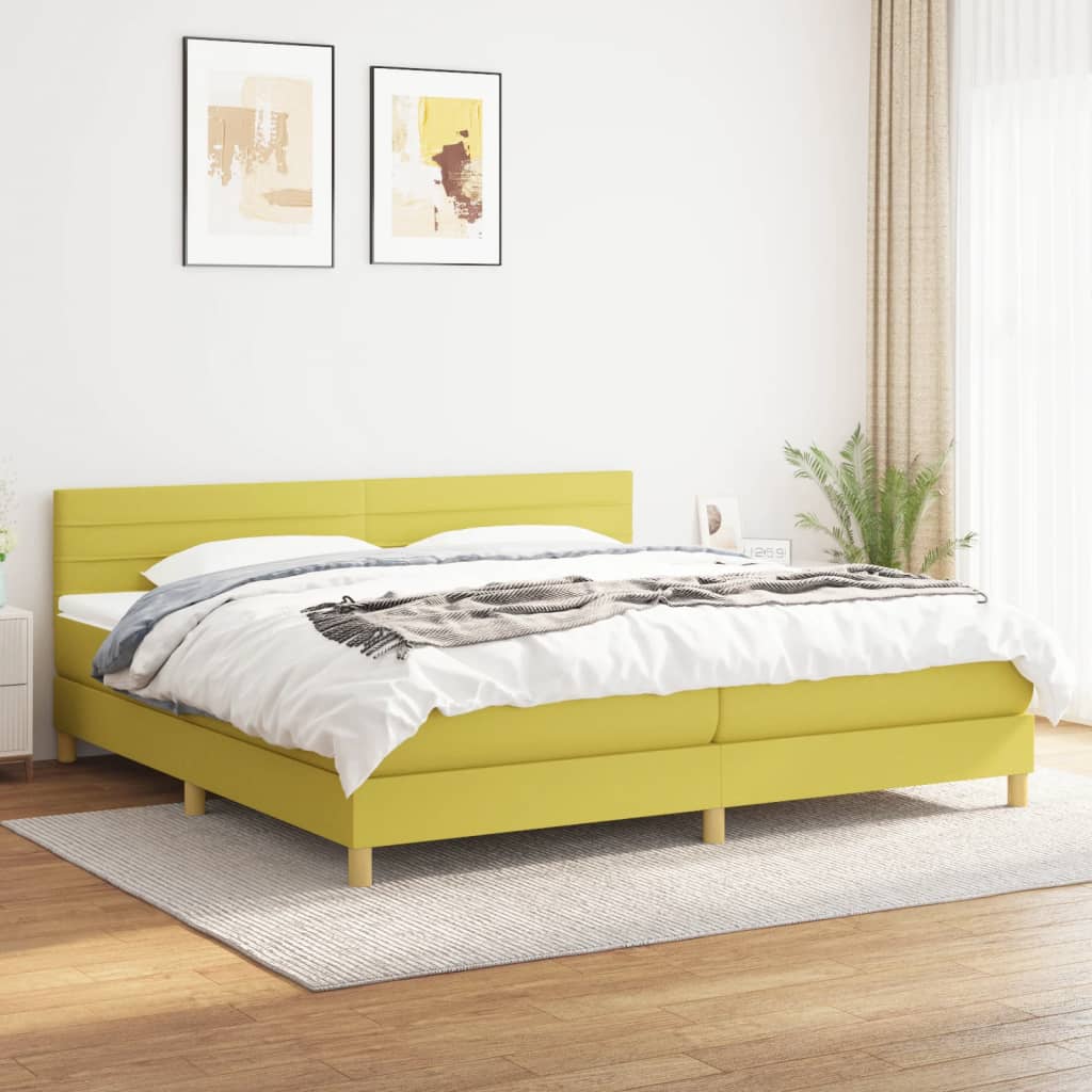 vidaXL Cama com molas/colchão 200x200 cm tecido verde