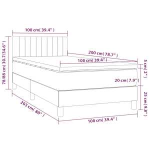 Box spring postelja z vzmetnico temno rjava 100x200 cm blago - slika 7