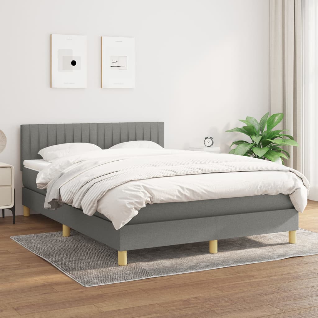 vidaXL Pat box spring cu saltea, gri închis, 140x190 cm, textil