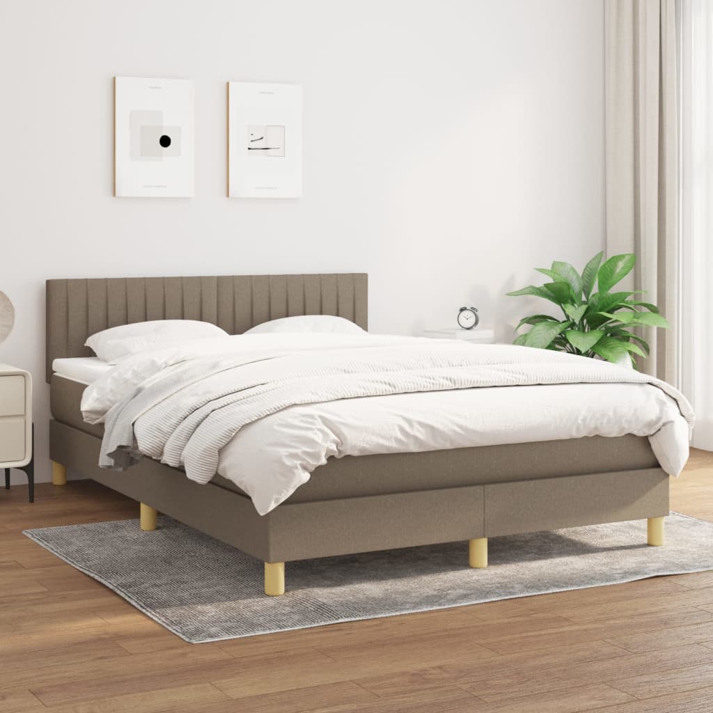 tópszínű szövet rugós ágy matraccal 140 x 190 cm