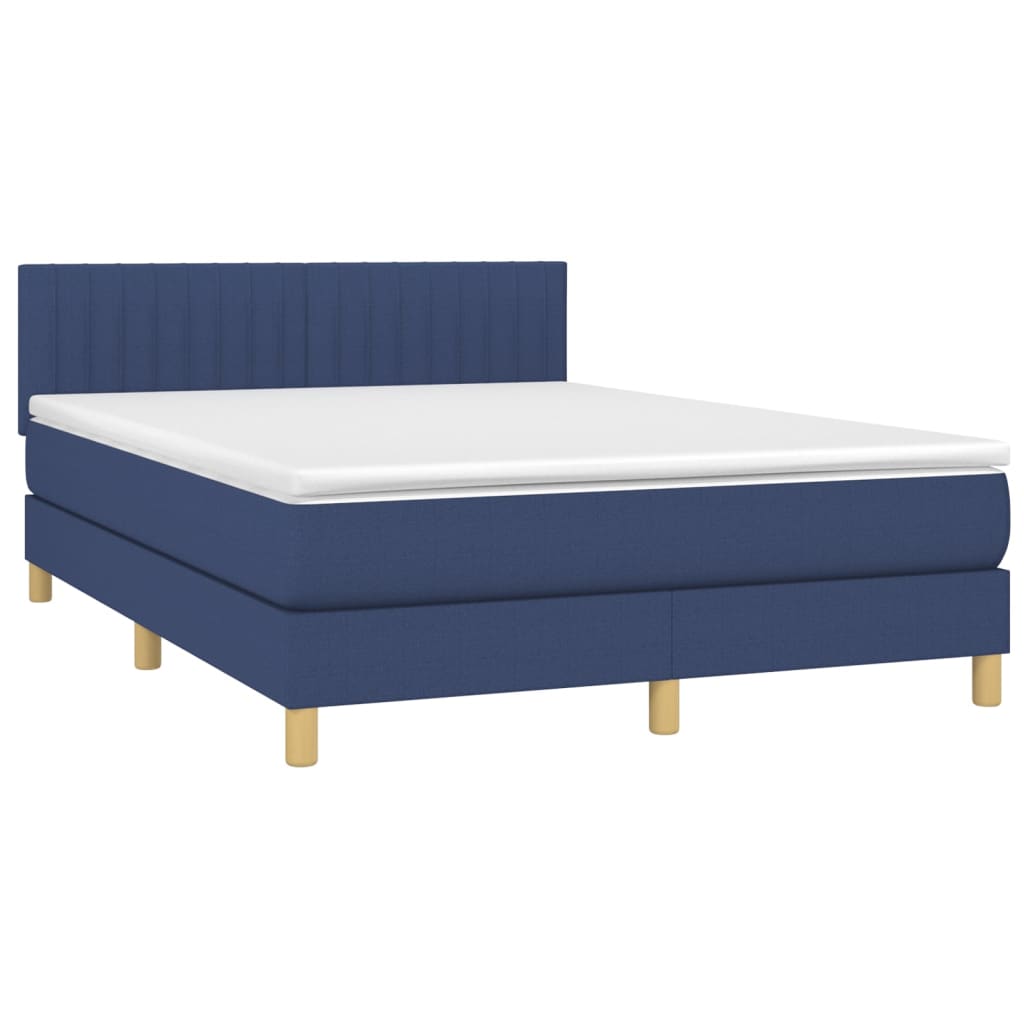 kék szövet rugós ágy matraccal 140 x 200 cm