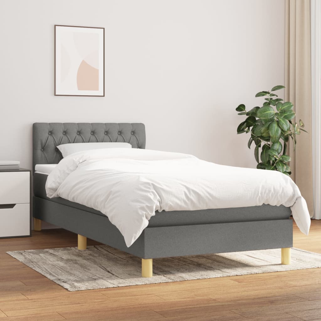 vidaXL Pat box spring cu saltea, gri închis, 90×190 cm, textil