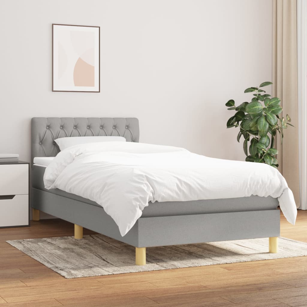 vidaXL Pat box spring cu saltea, gri deschis, 100×200 cm, textil
