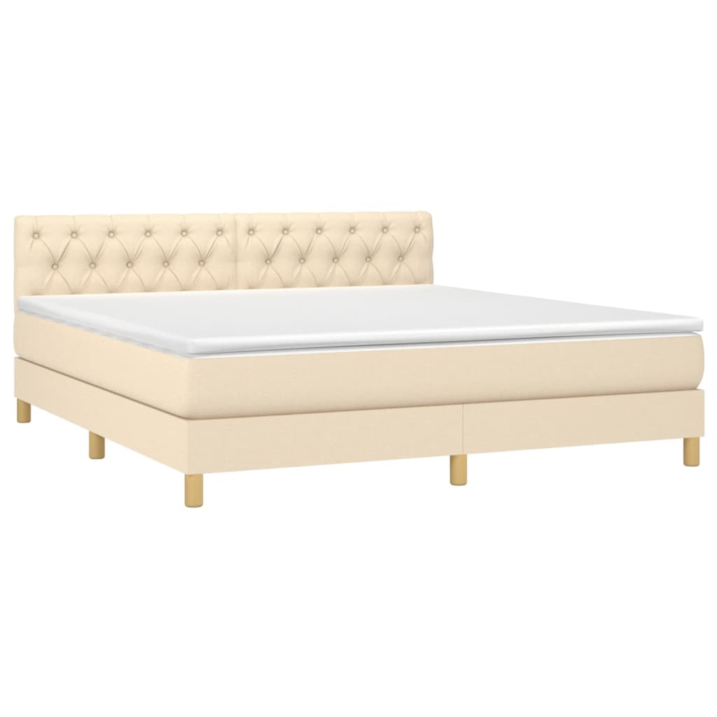 vidaXL Boxspring met matras stof crèmekleurig 160x200 cm afbeelding