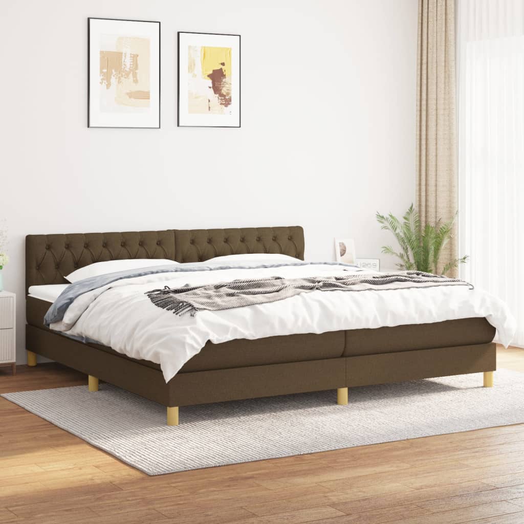 sötétbarna szövet rugós ágy matraccal 200 x 200 cm